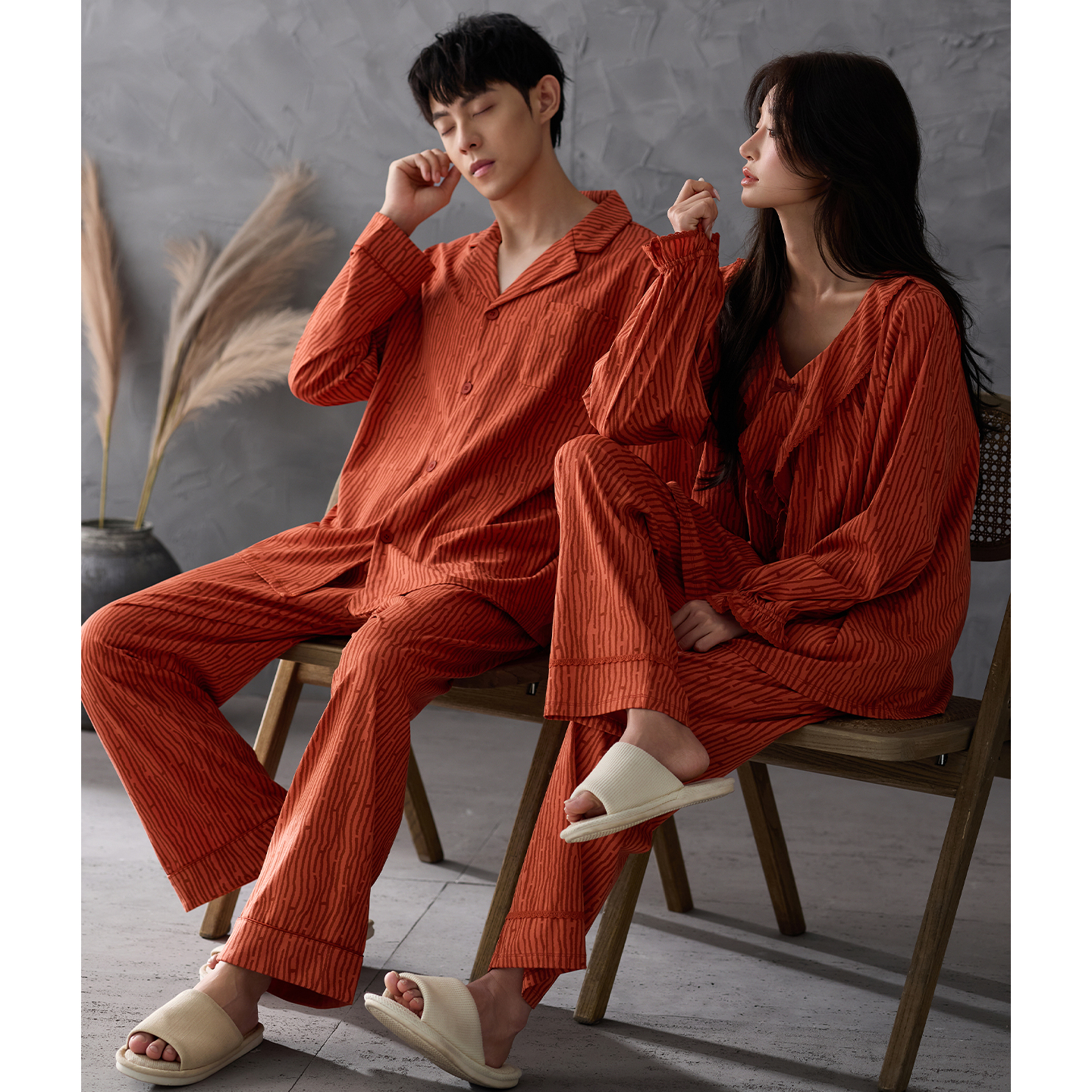 猫人纯棉情侣睡衣2025春秋季女款长袖新款高级感宽松家居服可外穿