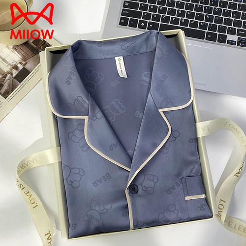 猫人冰丝睡衣男款夏季真丝短袖