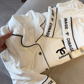 猫人海岛绒带胸垫睡衣女秋冬季 加厚加绒保暖轻奢家居服套装 可外穿