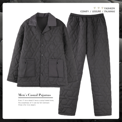 猫人夹棉男士睡衣冬季三层加厚