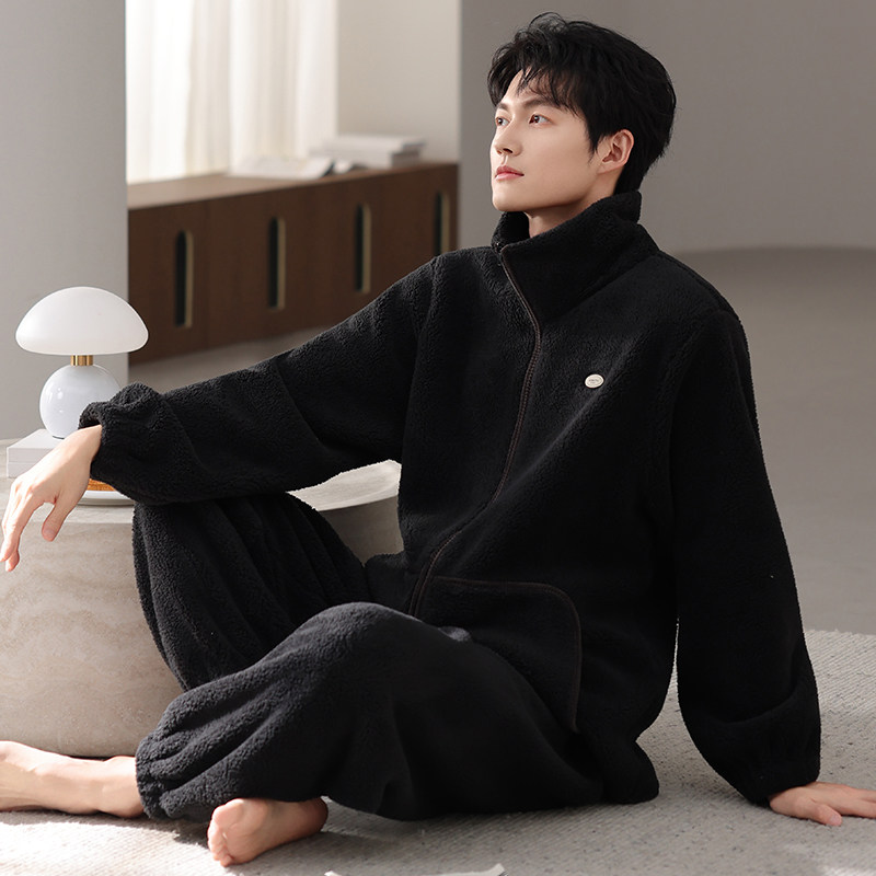 法兰绒睡衣男款冬季加厚保暖