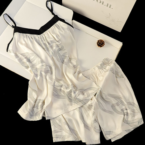 猫人冰丝性感睡衣女吊带短裤两件套夏季带胸垫家居服送闺蜜礼盒装