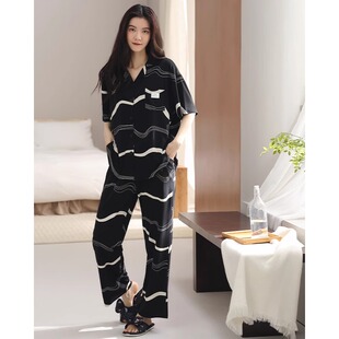 猫人莫代尔棉睡衣女带胸垫夏季薄款短袖长裤高级感2025新款家居服
