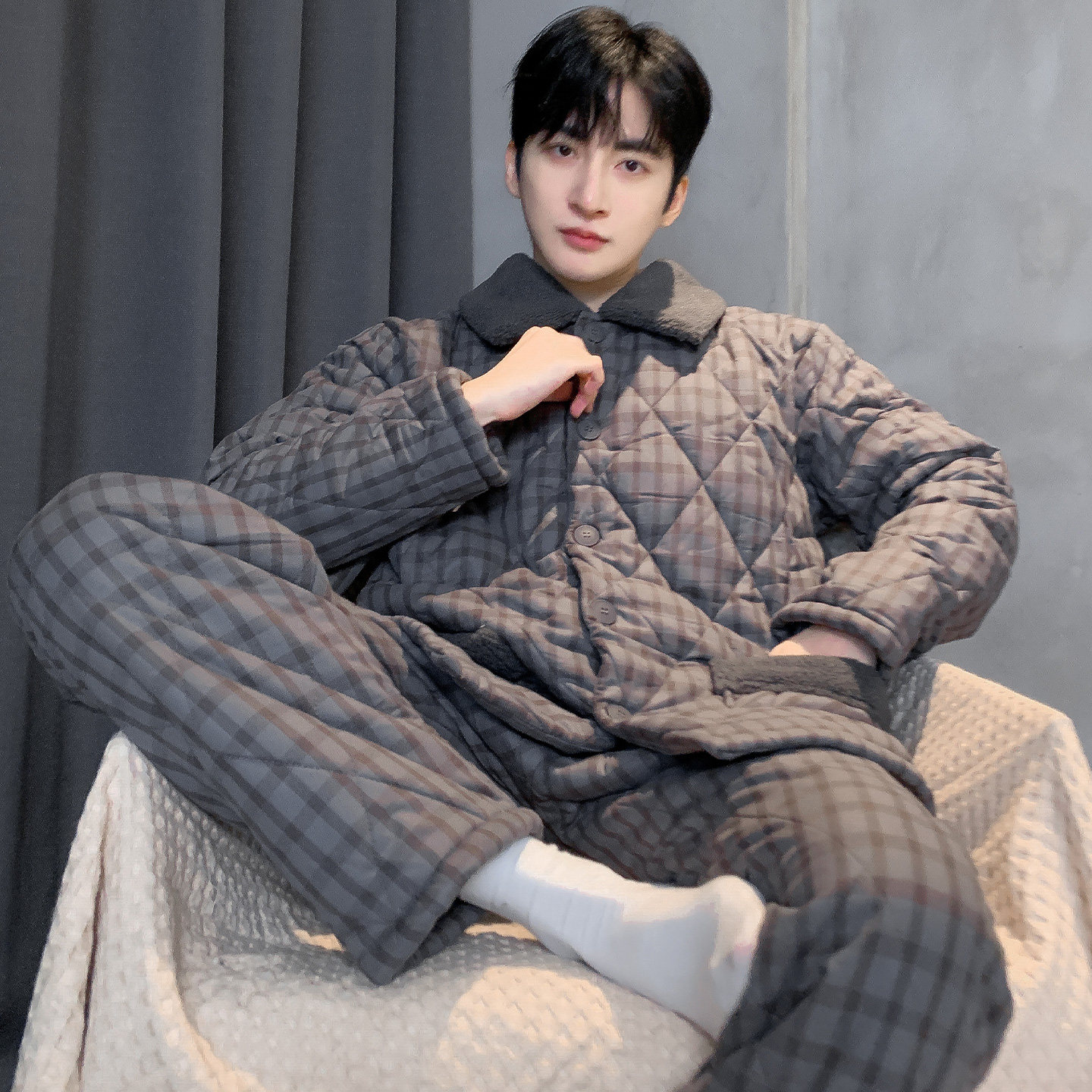 猫人冬季男士睡衣纯棉三层夹棉加厚棉袄2025新款保暖家居服冬天,女士内衣/男士内衣/家居服,睡衣/家居服套装,淘宝优惠券,粉丝福利购,淘宝优惠卷