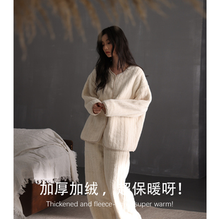 猫人珊瑚绒睡衣女冬季 法兰绒宽松可外穿家居服 加厚加绒保暖2025款