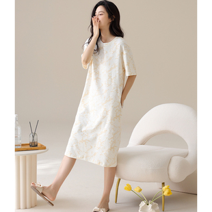 猫人莫代尔棉睡裙女带胸垫夏季薄款短袖睡衣2025新款宽松大码凉感