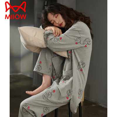 猫人睡衣女款春秋款长袖纯棉