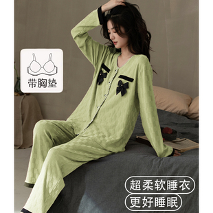 猫人带胸垫睡衣女春秋款纯棉长袖2025新款秋冬高级感家居服可外穿