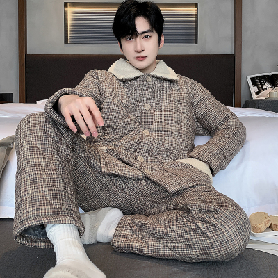 猫人睡衣男冬季纯棉三层加厚夹棉