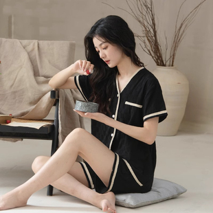 猫人纯棉睡衣女夏季薄款带胸垫短袖短裤2025新款高级感家居服套装