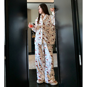 猫人高级感法兰绒睡衣女秋冬季 加绒加厚KT家居服宽松套装 可外穿冬