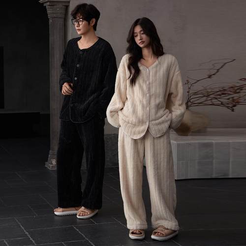 猫人情侣睡衣女秋冬季珊瑚绒套装