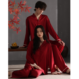 猫人红色情侣睡衣女冰丝长袖春秋款新中式男款新婚结婚本命年礼盒