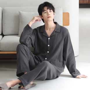 2025款 长袖 宽松大码 可外穿家居服开衫 猫人纯棉男士 套装 睡衣春秋款