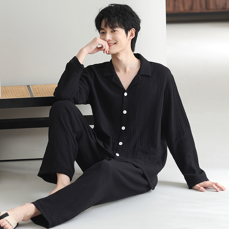 猫人高级感男士睡衣春秋款纯棉长袖2025宽松大码家居服套装可外穿