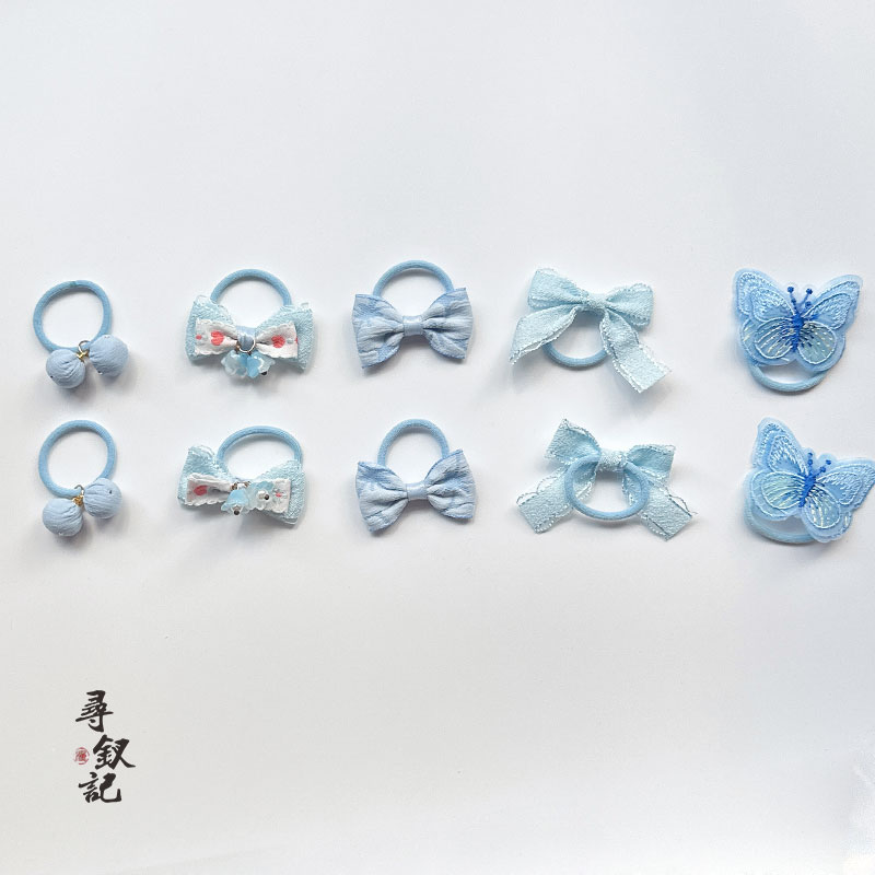 儿童皮筋古风刺绣蝴蝶结女童头绳吊坠宝宝发圈不伤发女孩头饰发饰