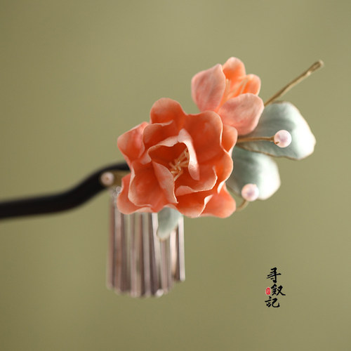 非遗手工蚕丝绒花发簪古风汉服