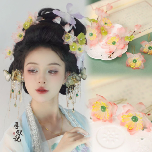 汉服发饰女唐风头饰侧边夹荷花荷叶绢花烫花夹子2024新款 配饰超仙