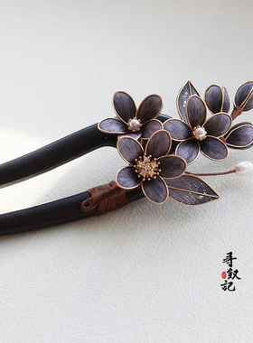 非遗蚕丝掐丝绒花银花檀木发饰