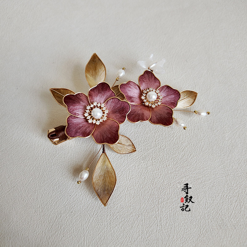 非遗蚕丝绒花手工发夹汉服边夹