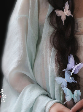 小物汉服舞蹈生蝴蝶发夹薄纱仙美