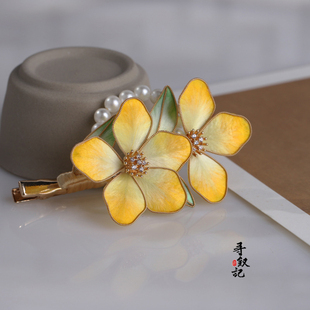 原创非遗绒花发夹小众国风新中式汉服配饰侧边夹旗袍汉服头饰百搭