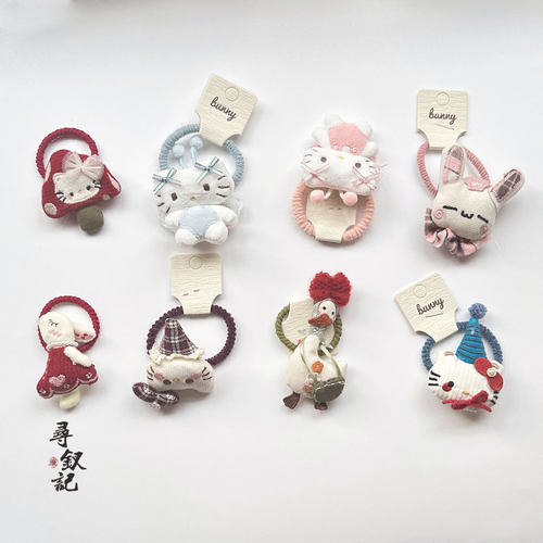 儿童卡通可爱kt猫咪鸭子长耳兔扎马尾发圈皮筋女碎发头绳发绳头饰