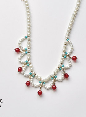 原创古风项链仿珍珠汉服女童古装配饰复古璎珞国风马面裙配饰品