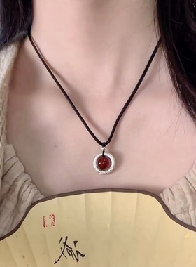 足银999相思豆祥云平安扣项链