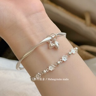 足银999.9古法莫比乌斯环两世欢银手镯实心闭口中式莲蓬纯银手环