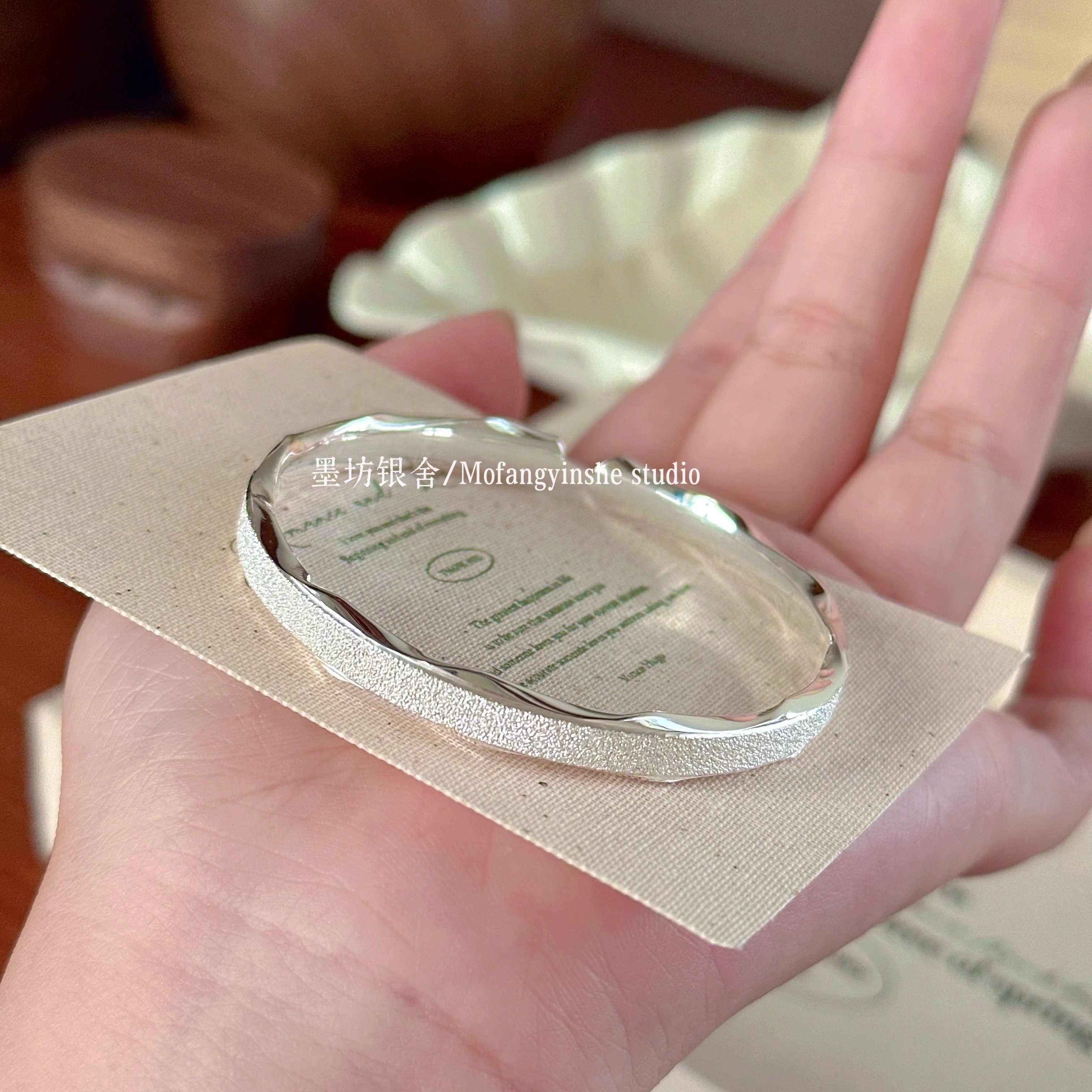 足银999.9满天星波浪纹实心银手镯莫比乌斯星河新款纯银镯子开口