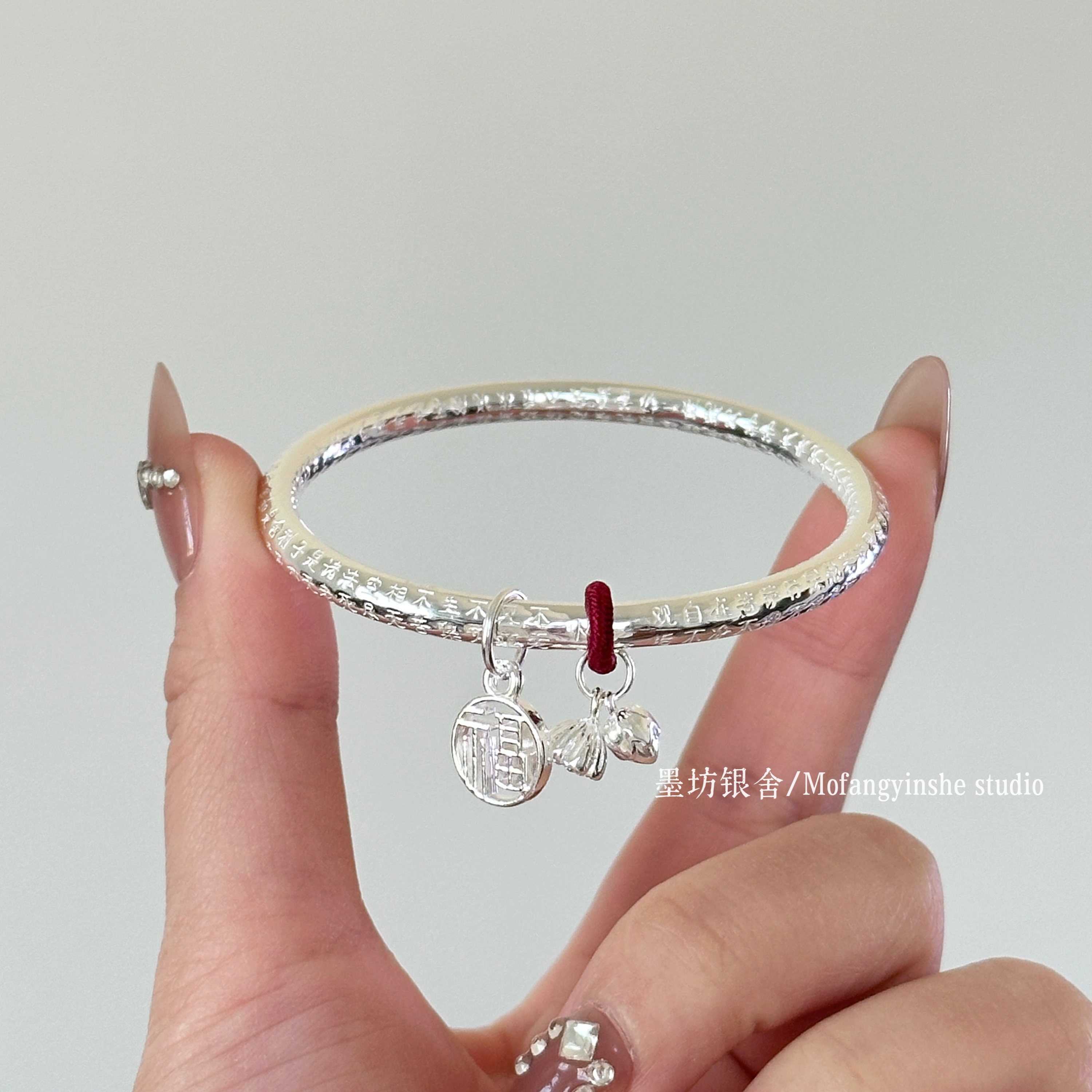 「心经」足银999.9新中式国风两世欢银手镯光面闭口实心银镯子,饰品/流行首饰/时尚饰品新,手镯,淘宝优惠券,粉丝福利购,淘宝优惠卷