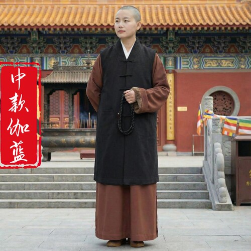 僧人百搭中伽蓝马夹加绒冬款短伽蓝加棉冬款伽蓝褂春秋装单层外搭