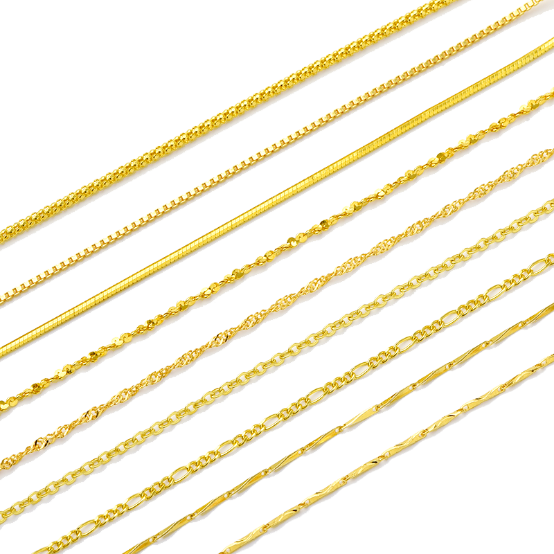 18k金色S925纯银项链女锁骨链裸链s999足银镀24k金色彩银链子黄色