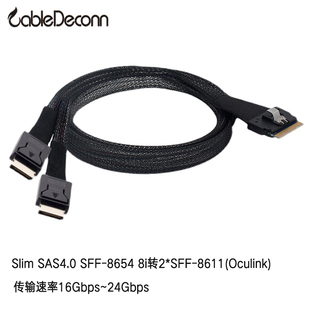 Slim SAS SFF-8654 8i转双Oculink SFF-8611 4i服务器硬盘数据线