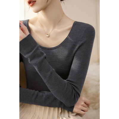 法式时尚低圆领简约长袖
