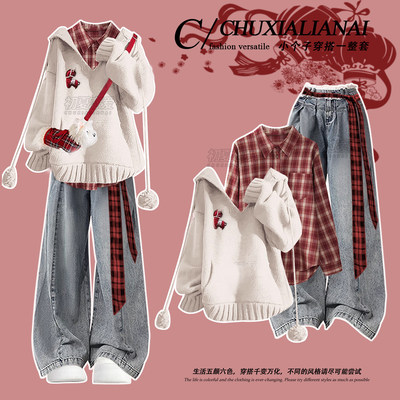 新年冬季穿搭连帽毛衣女