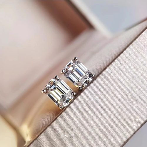 s925纯银莫桑钻石耳钉女公主方异形石镀18K金耳环轻奢高级感饰品