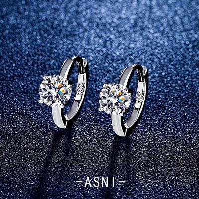 超闪D色莫桑石18K白金耳环高级感纯银轻奢圆圈圈耳坠气质耳圈耳饰