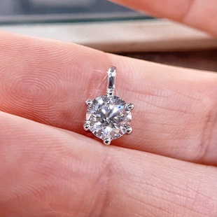 六爪单吊坠河南人造钻石S925纯银项链培育莫桑钻镀PT950铂金