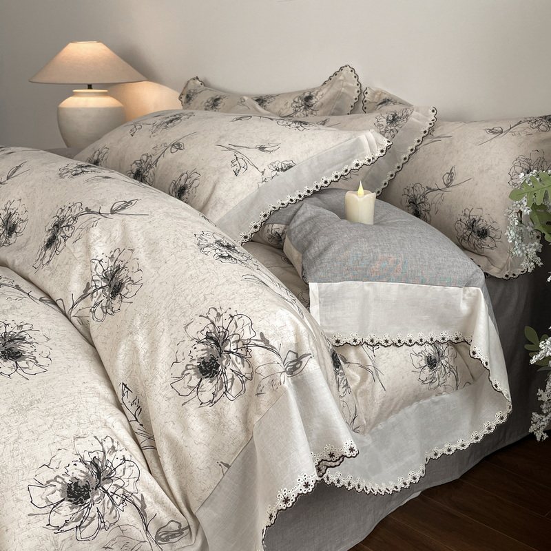 新款莱赛尔棉麻床上四件套轻奢高级感主卧室全棉纯棉床单被套夏被