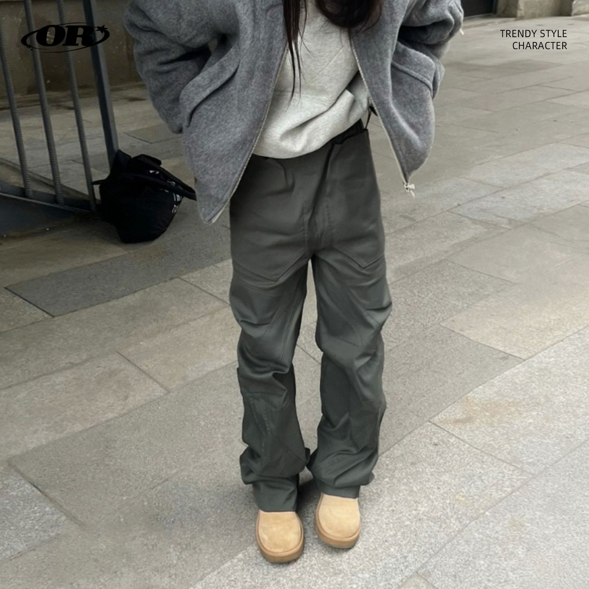 YOUBO 秋冬休闲直筒打褶工装裤女 立体剪裁感美式休闲裤