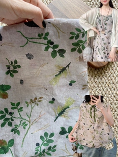 印花雨露麻绿花17支连衣裙服装面料半米价格宽度1.4米夏季面料