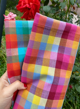 棉麻亲肤彩格子棉麻半米价格价宽1.4