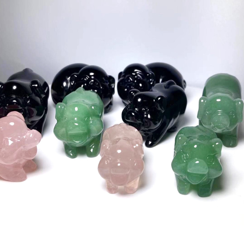 天然黑曜石东陵玉粉白水晶猪摆件猪年礼品生日礼物客厅家居装饰品