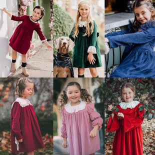 4折 现货 英国Benedita 秋冬儿童女童英伦天鹅绒纱长袖连衣裙礼服