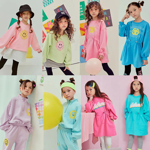 打底裤 3折 连衣裙 小众潮牌儿童笑脸运动卫衣拼接假2件上衣 现货