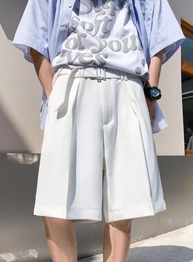 白色学院风dk西装短裤男夏季