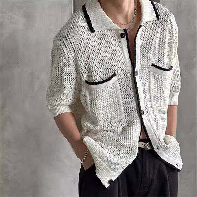 小香风宽松短袖针织开衫男生