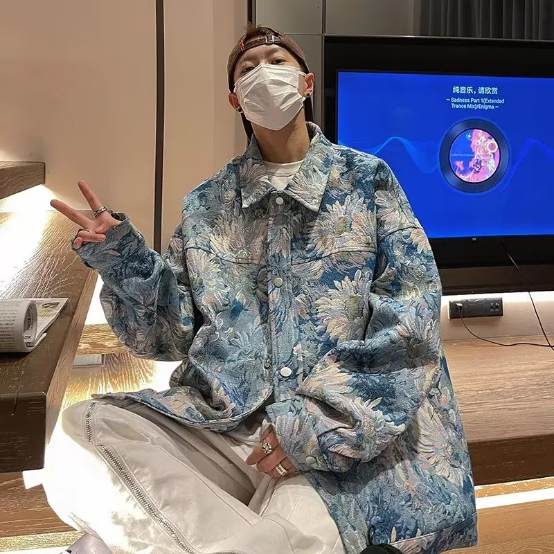 设计感碎花夹克男生春季装